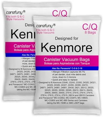 16 Pack Style C/Q Canister Vacuum Bags Compatible with Kenmore Canister 50104 5055 50557 50558 Type C-5 Vacuums