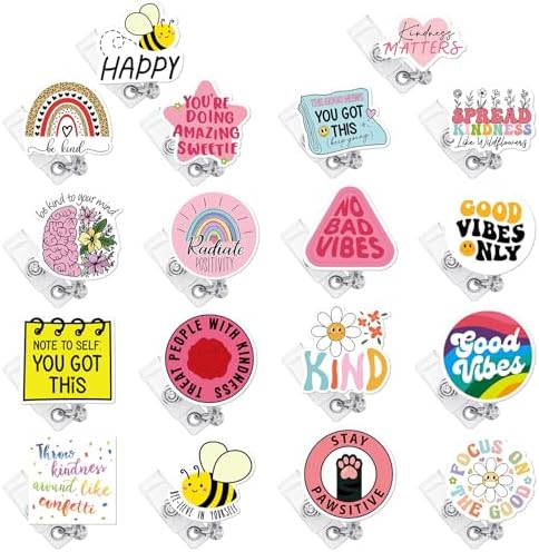 Landical 18 Pcs Cute Retractable Badge Reel Holders Funny Positive ID Tag Cardholder Clips Nursing Clips for Christmas Teachers Students Hospital Nurses Medical Work Office Bulk Lanyard Gifts