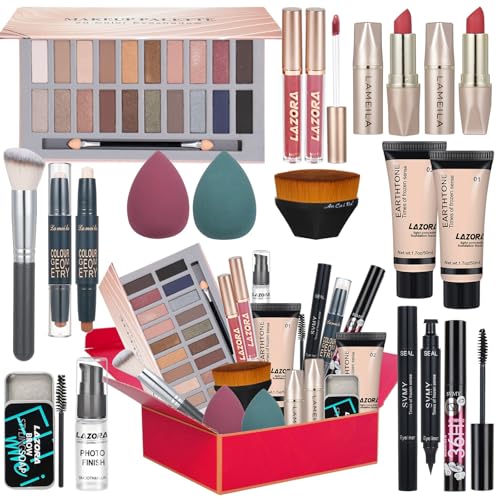 Makeup Kit for Teens for Women Full Kit Includes 20 Colors Eyeshadow Palette Foundation & Face Primer Makeup Sponge Eyebrow Soap Winged Eyeliner Stamp Gift Set