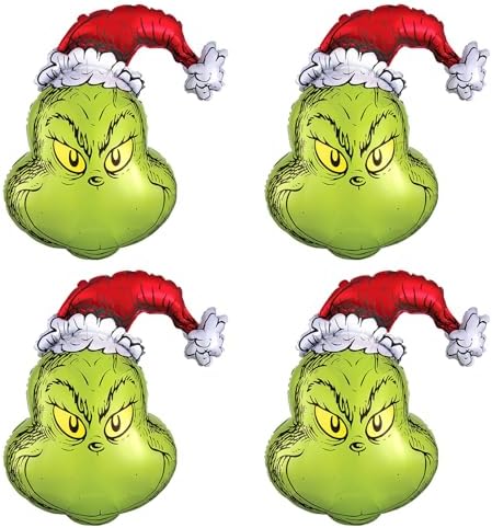 4 Pieces Christmas Foil Balloons Christmas Mylar Foil Balloons Xmas Green Balloons for Christmas Party Living Room Stairs Festival Holiday Birthday Party Decoration