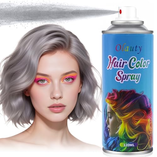 Gray Hair Spray, Temporary Hair Color Spray for Kids Women, Temporary Hair Dye, Gray Hair Dye, Washable Hair Color Wax Non-Sticky For Cosplay Party DIY, Halloween, Christmas (120ML)