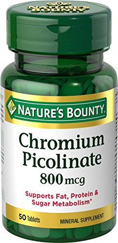Nature's Bounty Chromium Picolinate, Supports Fat, Protein & Sugar Metabolism, 800 mcg, 50 Tablets