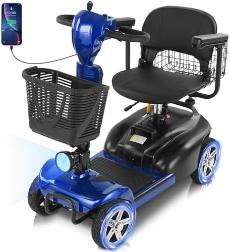 15/30 Miles 4 Wheels Mobility Scooter for Adults&Seniors Up to 300LBS, 350W Electric Powered Wheelchair Device w/Extended Battery, Dual Baskets, Rotating Seat, USB Charging