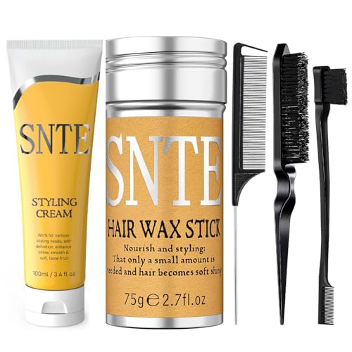 Slick Back Hair Brush, Hair Wax Stick & Styling Cream Set, Hair Accessories for Women, Kids, Non-greasy Slick Back Hair Products, Hair Styling Products for Different Hair Styles