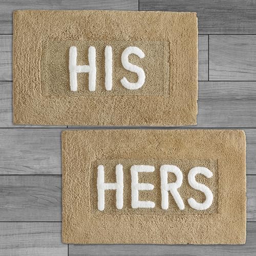 Creative Home Ideas Cotton 2-Piece Bath Rug Set - Soft Cotton Bath Mat - Bathroom Decor - Water Absorbent and Machine Washable - Measures 20"x32" - "His & Hers" - Linen