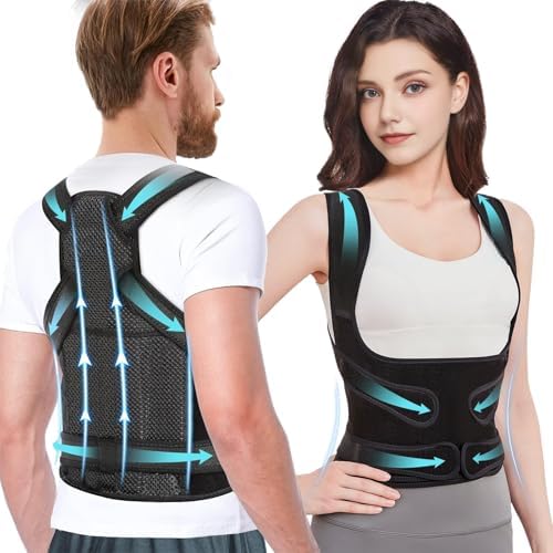 Back Brace Posture Corrector for Women & Men, Adjustable Shoulder Straightener with Full Back Support, Relief for Lower & Upper Back Pain, Hunchback & Scoliosis (Black, Large)