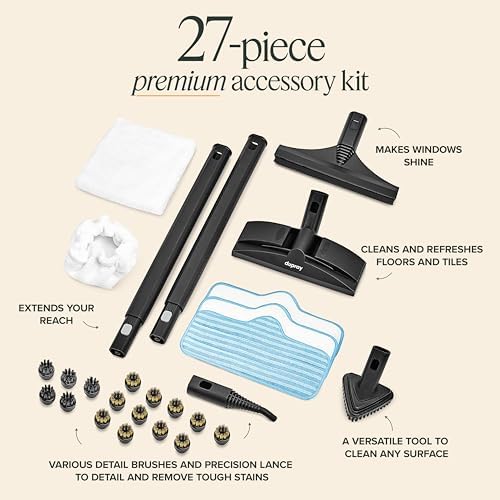 Dupray Neat Steam Cleaner with 27-Piece Accessory Kit – High-Performance Chemical-Free Cleaning for Floors, Cars, Tiles, and More (including a total of 11 brass brushes)