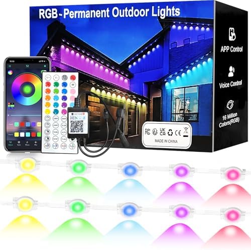 300FT Permanent Outdoor RGB Lights,IP67 Waterproof LED Eaves Lights with Smart App/Remote Control,for Christmas and All Holiday Decor,Daily and Accent Lighting,House Roof and Garden Lighting