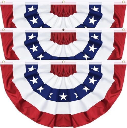 3 Pack Large Size 3 X 6 FT American Bunting Flag, 4th of July Decorations USA Pleated Fan Flag Patriotic Half Fan Banner Flags 100% polyester Fourth of July Independence Day Memorial Day Outdoor Decor