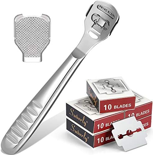 52 Pieces Callus Shaver Set, 50 Replacement Slices Blades 1 Stainless Steel Callus Shaver and 1 Foot File Head Foot Care Tools Hard Dry Skin Remover for Hand Feet
