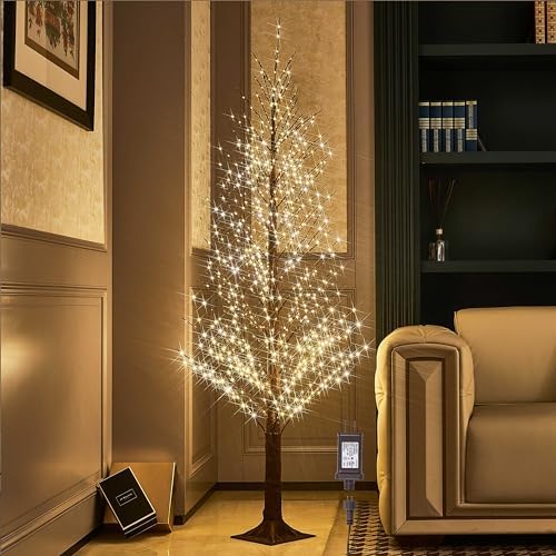 Hairui Lighted Brown Alpine Tree with 810L Warm White Fairy Lights 6FT, Twig Tree with Lights for Indoor Outdoor Home Christmas Winter Holidays Party Decoration