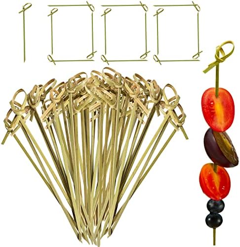 1000 Pcs Bamboo Cocktail Picks 4.7 Inch Bamboo Skewers Toothpicks for Appetizers Food Picks Cocktail Sticks with Looped Knot for Barbecue Snacks Events Party
