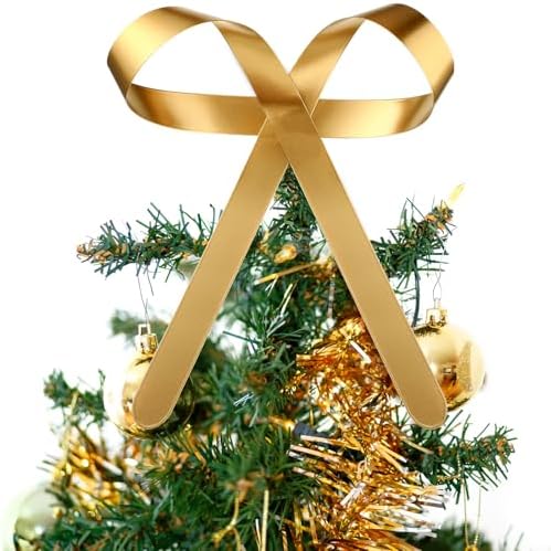 1 Pcs Large Christmas Metal Bow Tree Topper Ornaments with Clip Christmas Bow Decoration for Xmas Tree Topper Garland Wreath Indoor Outdoor Decor, 10 x 12''(Classic,Gold)