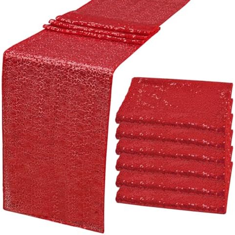 6 Pack Red Sequin Table Runner 12" x 72" Sparkle Table Runner for Baby Bridal Shower Wedding Birthday Party Table Decor (Red)