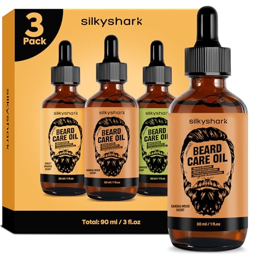 Beard Oil (3 Pack, 90ml), Beard Growth & Conditioning Oil for Men, Hydrating Beard Moisturizer for Grooming & Care, Sandalwood, Cedarwood, Sweet Orange Scents
