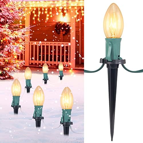 C9 Christmas Lights Outdoor, 2 Packs Total 51.4 Ft 40 Bulbs Christmas Pathway Lights, Waterproof Walkway Lights for Outside Driveway Sidewalk Outdoor Decorations Yard, Clear