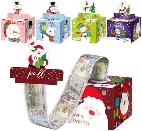 5PCS Christmas Surprise Money Box for Cash Gift, Merry Christmas Money Gift Box with Card and Cash Holder for Kids Adults, DIY Fun Holiday, Includes 250Pcs Transparent Bag