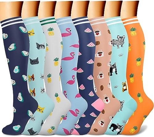 CHARMKING Compression Socks for Women & Men Circulation (8 Pairs) 15-20 mmHg is Best Support for Athletic Running,Hiking