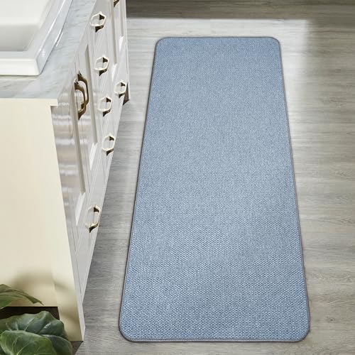 Bath Mat,Ultra Thin Long Bathroom Rugs,Large Bath Mats for Bathroom,Quick Dry,Non-Slip,Machine Washable,Fit Under Door,Bath Rug Runner,Shower Outside,Sink,Home Decor Accessories.(Blue,21''x47'')
