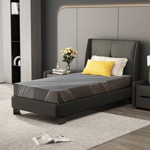Twin Mattress 8 Inch Charcoal Gel Memory Foam Mattress in a Box, CertiPUR-US Certified, Fiberglass Free Cooling Mattress, Twin Size Mattress for Kids, 75" × 38" × 8", Medium