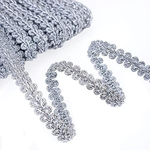 Silver Metallic Gimp Braid Lace Trim Centipede Lace Ribbon for DIY Wedding Bridal Crafts Sewing Costume Christmas Halloween (0.3Inch 13 Yards)