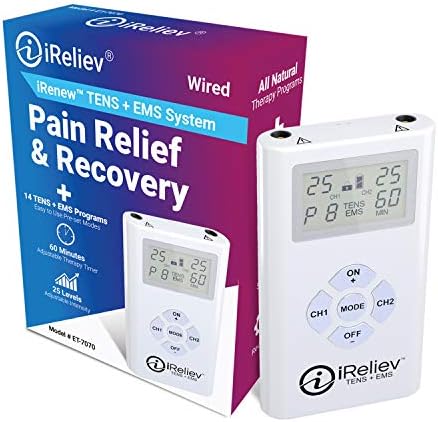 iReliev TENS + EMS Combination Unit Muscle Stimulator for Pain Relief & Arthritis & Muscle Strength with Backlit Display