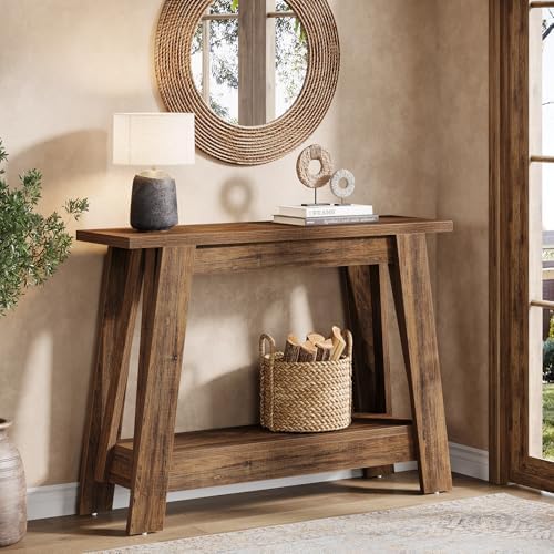 Tribesigns 41.3" Farmhouse Console Table, 2-Tier Wooden Entryway Table with Storage, Rustic Narrow Behind Couch for Living Room, Hallway, Foyer, Rustic Brown