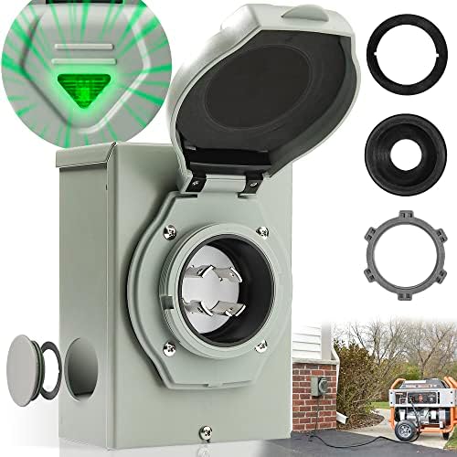 30 Amp Generator Inlet Box [Pre-Drilled] with Green Safely Light, PB30 Power Inlet Box, 7500 Watts Generator Transfer Switch Accessories for Emergency in Snowstorm Weather, ETL Listed