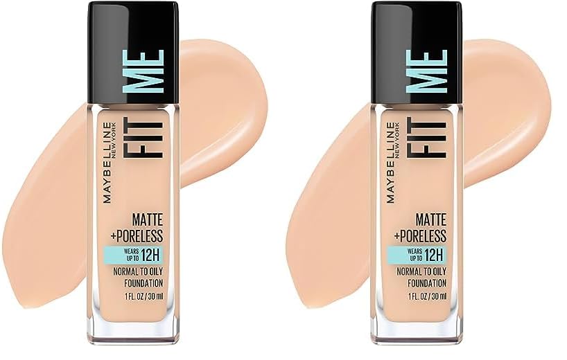 Maybelline Fit Me Matte + Poreless Liquid Foundation Makeup, Creamy Beige, 1 fl. oz. Oil-Free Foundation (Pack of 2)