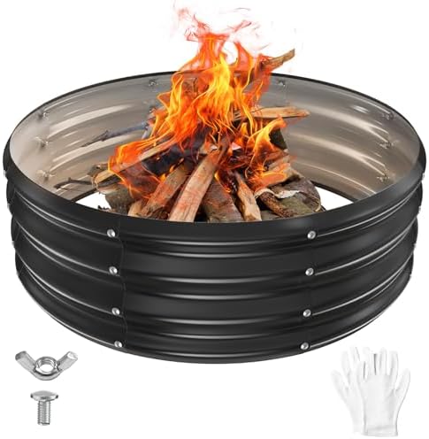 36 Inch Round Galvanized Fire Pit Ring/Fire Ring - Foldable and Perfect for Outdoor Gatherings and Campfires in The Yard/Garden/Park/Beach (Black+Gray, 3 FT Diameter+1 FT Tall)