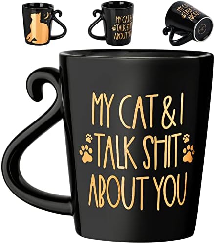 Hendson Cat Coffee Mug - Cat Mom Birthday Gifts for Women - Crazy Animal Lovers Lady Mug Gift for Mom, Daughter, Sister, Aunt, Wife, Best Friends, Coworkers - My & I Talk About You - 2-sided, 12oz