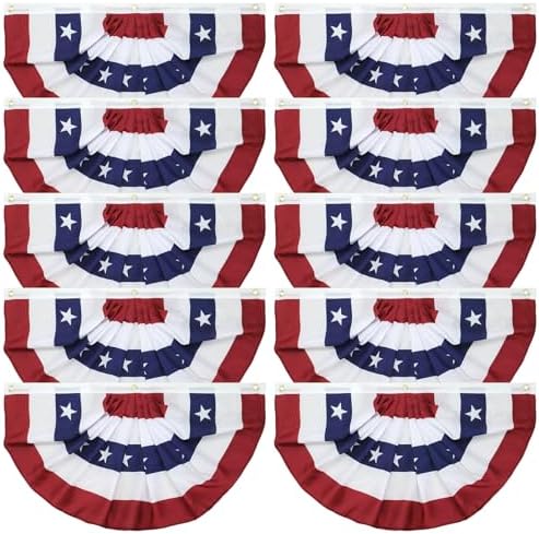 American Pleated Fan Flag, 3 X 1.5 Ft USA Patriotic Flag Bunting Half Fan Banner 4th of july decorations Indoor/Outdoor (red-10pcs)