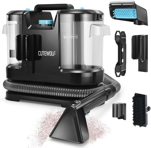 Cutewolf Portable Carpet & Upholstery Cleaner Machine, Handheld Spot Remover, 16Kpa Strong Suction Multi-purpose Deep Cleaner for Couch, Car, Stairs, Rugs, Pet Stains