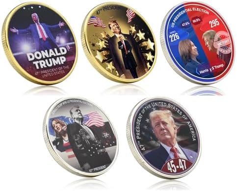 5pc/Set 2024 Donald Trump 47th US President Commemorative Coin Challenge Medal with Plastic Case Fans Collection Gift