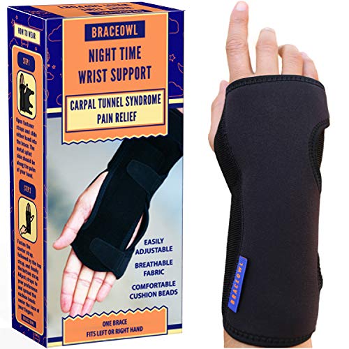 BRACEOWL-Carpal Tunnel Wrist Brace Adjustable Night Splint for Pain Relief, Tendonitis & Arthritis – Fits Left or Right Hand, Support for Men & Women