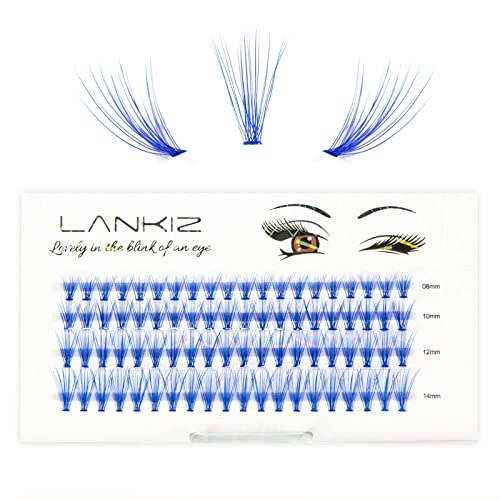 LANKIZ Cluster Lashes for DIY Eyelash Extension, 20D Blue Individual Lashes, 8-14mm Mix Colored False Mink Eyelashes for DIY Lash Extension at Home