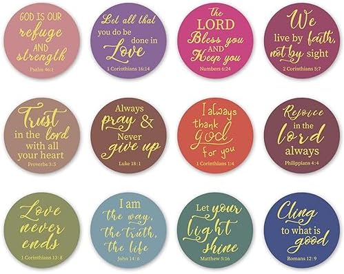 600Pcs Christian Bible Verse Stickers 12 Styles Gold Foil Jesus Faith Stickers Inspirational Scripture Quotes Decals for Envelope Sealing Christmas Gifts, 1.5 Inch