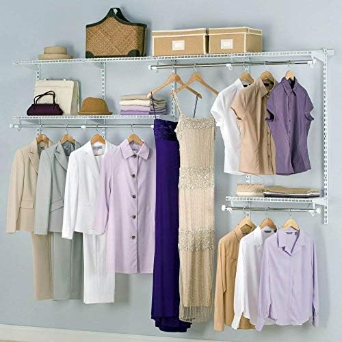 Rubbermaid Configurations Custom Closet Kit, 4-8 Ft. Adjustable Metal Wire Shelving, White Finish, Expandable Organization System, Hardware Included, for Home Closet/Pantry/Laundry/Mudroom