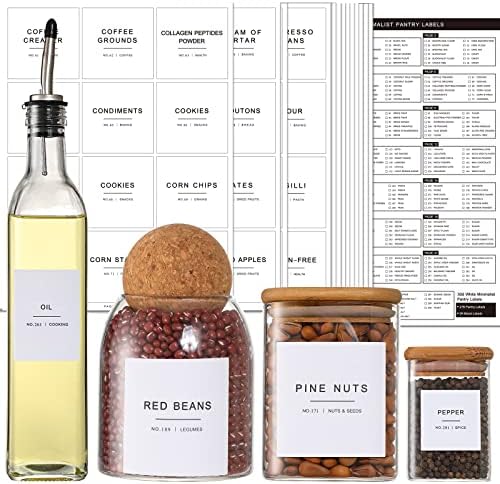308 Kitchen Pantry Labels for Food Containers, 3 Sizes White Minimalist Labels for Organizing, Food Label for Jars, Storage Bins, Preprinted Waterproof Pantry Label for Containers