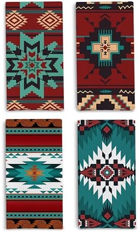 Boho Western Aztec Kitchen Towels Set of 4, Western Southwestern Aztec Native American Decorative Hand Towels for Bathroom, Aztec Bathroom Decor, Western Dish Towels for Kitchen, 16x24 Inch