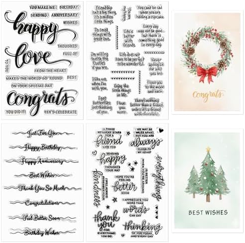 4 Sheets Blessing Word Acrylic Stamps for Card Making Silicone Stamp for Crafting with Greeting Words Pattern for Christian Christmas Thanksgiving Birthday Holiday DIY Wedding Anniversary(Classic)