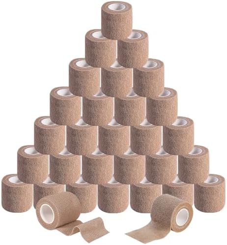 30 Pack 2 Inch x 5 Yards Skin Self Adhesive Bandage Breathable Cohesive Bandage Wrap Rolls Elastic Self-Adherent Tape for Stretch Athletic, Sports, Wrist, Ankle