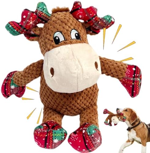 Christmas Dog Squeaky Toys with Crinkle, Xmas Interactive Plush Dog Toys, Dog Enrichment Chew Toys to Keep Them Busy, Dog Toys for Small Medium Large Dogs, Puppy Toys - Deer