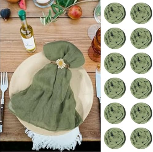 120 Pack Sage Green Cheesecloth Napkins 19.7 x 19.7 Inch Gauze Cheese Cloth Napkins Bulk, Soft Sage Cloth Napkins Rustic Table Napkins with Wrinkle for Wedding Party Baby Shower Dinner Table Decor