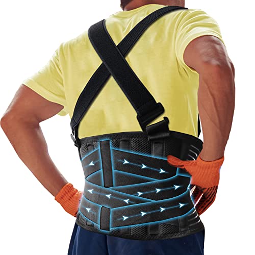 DARLIS Work Back Brace with Removable Suspender Straps, Posture Corrector Protector for Heavy Lifting Safety, Back Support Belt for Men Women in Construction, Moving and Warehouse Jobs L (39.5"- 44")