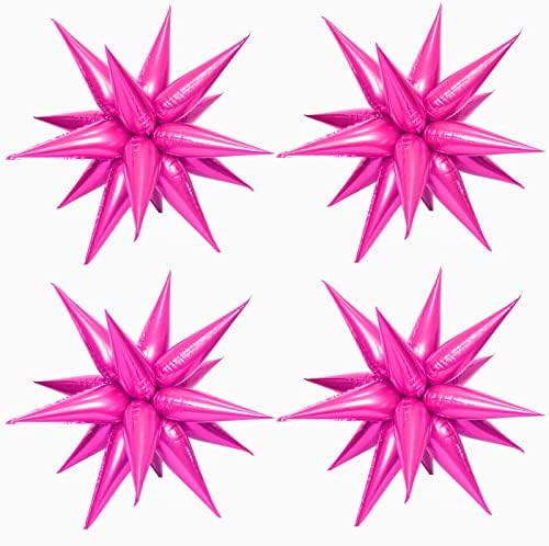 50 Pcs Hot Pink Foil Cone Star Balloons - Big 26 inch Pink Explosion Star Mylar Balloons for Party Supplies - Christmas, Birthday, Wedding Decorations