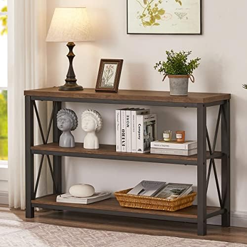 BON AUGURE Rustic Console Table Behind Couch, Industrial Entryway Table with Shelves, Farmhouse 3 Tier Sofa Tables for Living Room, Entry, Hallway (47 Inch, Rustic Oak)