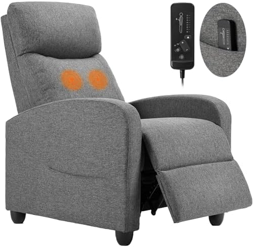Sweetcrispy Massage Recliner Chair for Adults, Adjustable Home Theater Seating with Lumbar Support for Living Room, Modern Fabric Reclining, Cool Gray