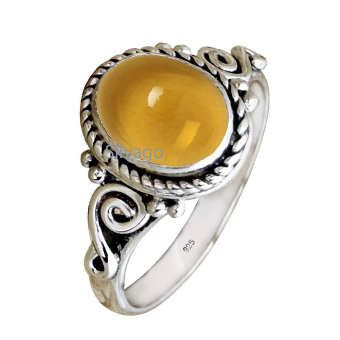 925 Sterling Silver Ring for Womens Citrine Ring, Engagement Ring Bezel Set November Birthstone Gemstone Ring, Christmas Gift (Citrine, 6.5)