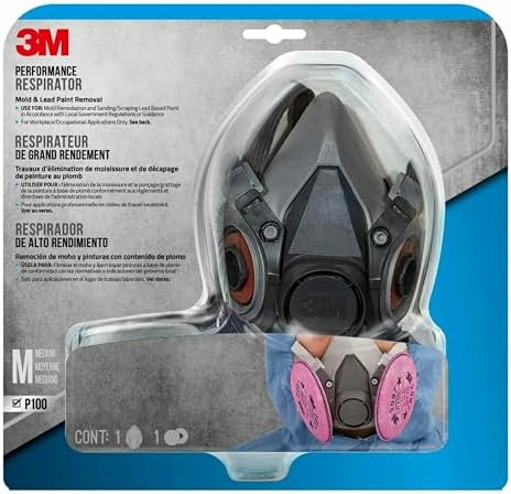 3M P100 Performance Mold & Lead Paint Removal Respirator, Medium Size, NIOSH-APPROVED P100 Rated Filter, Carbon Layer Helps Reduce Odor Nuisance, Lightweight, Adjustable Head Straps (6297P1-DC)